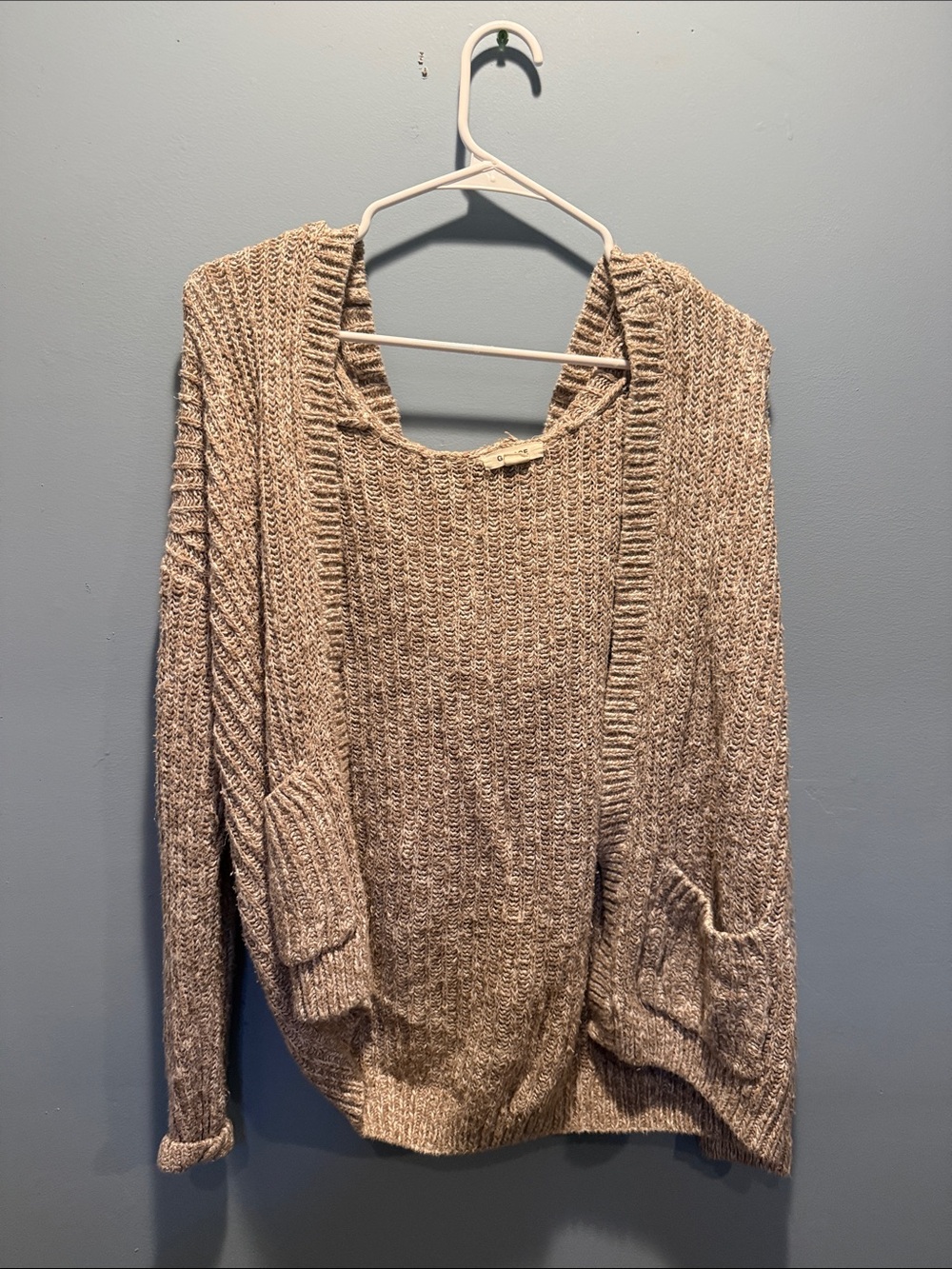 Garage Tan/Cream Open-Front Knit Cardigan with Pockets